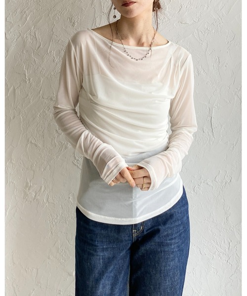 She's Closet(シーズクローゼット)の「長袖 オフショル シアードレープトップス(Tシャツ/カットソー・レディース・ブラック/アイボリー/グレー/グレイッシュベージュ・FREE)」の5枚目の写真