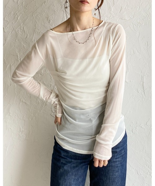 She's Closet(シーズクローゼット)の「長袖 オフショル シアードレープトップス(Tシャツ/カットソー・レディース・ブラック/アイボリー/グレー/グレイッシュベージュ・FREE)」の6枚目の写真
