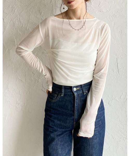 She's Closet(シーズクローゼット)の「長袖 オフショル シアードレープトップス(Tシャツ/カットソー・レディース・ブラック/アイボリー/グレー/グレイッシュベージュ・FREE)」の7枚目の写真