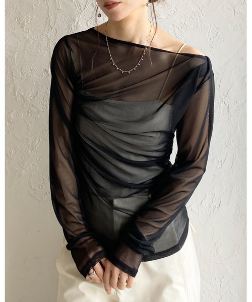 She's Closet(シーズクローゼット)の「長袖 オフショル シアードレープトップス(Tシャツ/カットソー・レディース・ブラック/アイボリー/グレー/グレイッシュベージュ・FREE)」の8枚目の写真