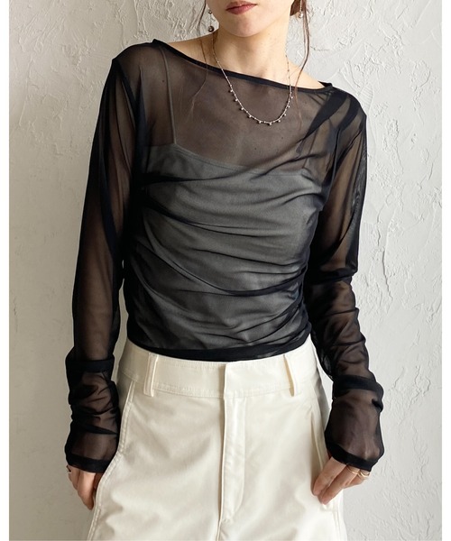 She's Closet(シーズクローゼット)の「長袖 オフショル シアードレープトップス(Tシャツ/カットソー・レディース・ブラック/アイボリー/グレー/グレイッシュベージュ・FREE)」の9枚目の写真