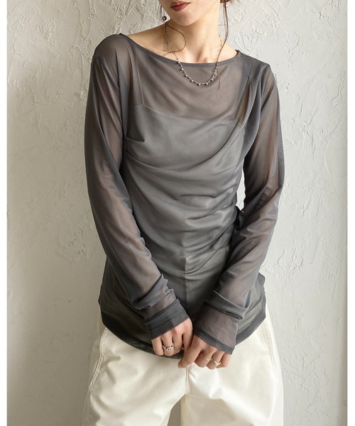 She's Closet(シーズクローゼット)の「長袖 オフショル シアードレープトップス(Tシャツ/カットソー・レディース・ブラック/アイボリー/グレー/グレイッシュベージュ・FREE)」の10枚目の写真