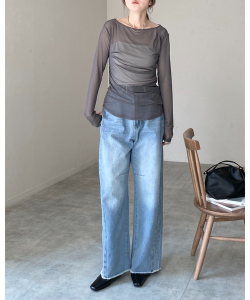 She's Closet(シーズクローゼット)の「長袖 オフショル シアードレープトップス(Tシャツ/カットソー・レディース・ブラック/アイボリー/グレー/グレイッシュベージュ・FREE)」の12枚目の写真