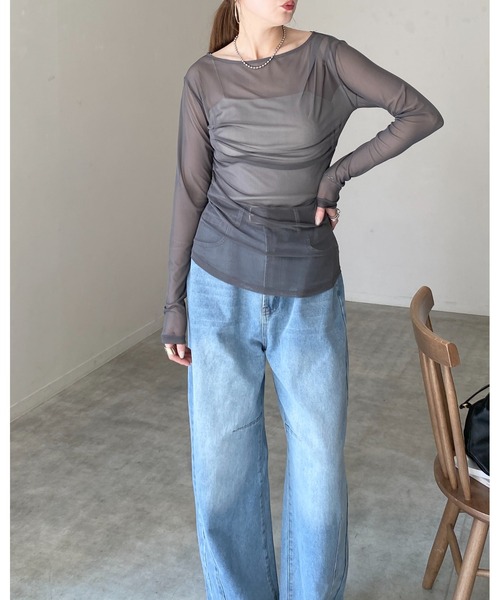 She's Closet(シーズクローゼット)の「長袖 オフショル シアードレープトップス(Tシャツ/カットソー・レディース・ブラック/アイボリー/グレー/グレイッシュベージュ・FREE)」の13枚目の写真
