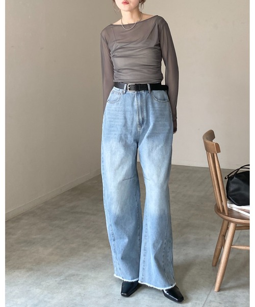 She's Closet(シーズクローゼット)の「長袖 オフショル シアードレープトップス(Tシャツ/カットソー・レディース・ブラック/アイボリー/グレー/グレイッシュベージュ・FREE)」の14枚目の写真