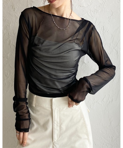 She's Closet(シーズクローゼット)の「長袖 オフショル シアードレープトップス(Tシャツ/カットソー・レディース・ブラック/アイボリー/グレー/グレイッシュベージュ・FREE)」の19枚目の写真