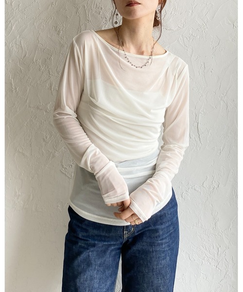 She's Closet(シーズクローゼット)の「長袖 オフショル シアードレープトップス(Tシャツ/カットソー・レディース・ブラック/アイボリー/グレー/グレイッシュベージュ・FREE)」の20枚目の写真
