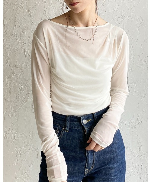 She's Closet(シーズクローゼット)の「長袖 オフショル シアードレープトップス(Tシャツ/カットソー・レディース・ブラック/アイボリー/グレー/グレイッシュベージュ・FREE)」の21枚目の写真