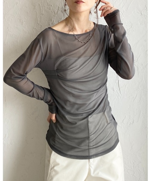 She's Closet(シーズクローゼット)の「長袖 オフショル シアードレープトップス(Tシャツ/カットソー・レディース・ブラック/アイボリー/グレー/グレイッシュベージュ・FREE)」の22枚目の写真