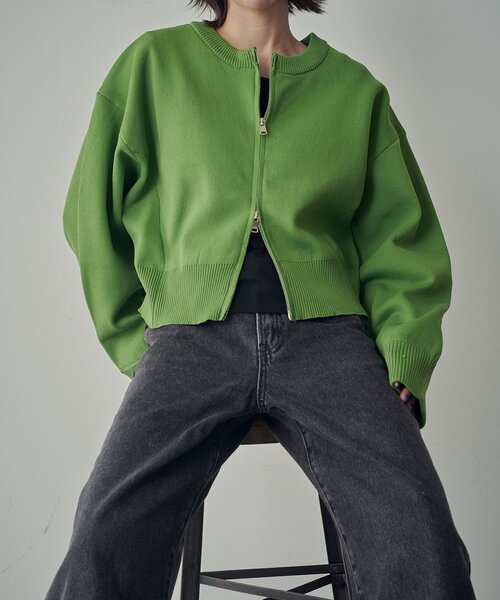 goocy（グーシー）の「アウトリンキングダブルZIPカーデ（カーディガン/ボレロ・レディース・ブラック/アイボリー/グリーン/ピンク・FREE）」の3枚目の写真