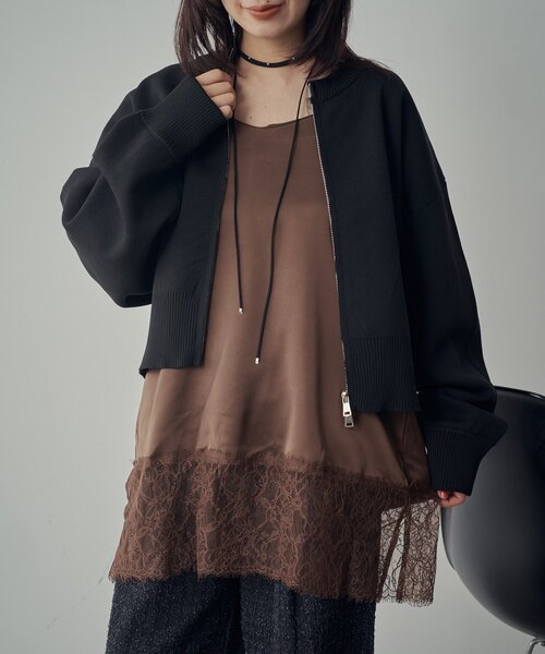 goocy（グーシー）の「アウトリンキングダブルZIPカーデ（カーディガン/ボレロ・レディース・ブラック/アイボリー/グリーン/ピンク・FREE）」の2枚目の写真