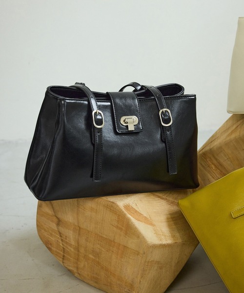 VIS（ビス）の「2層ロングハンドルバッグ（トートバッグ・レディース・ブラック/キナリ/ライトグリーン・FREE）」の3枚目の写真