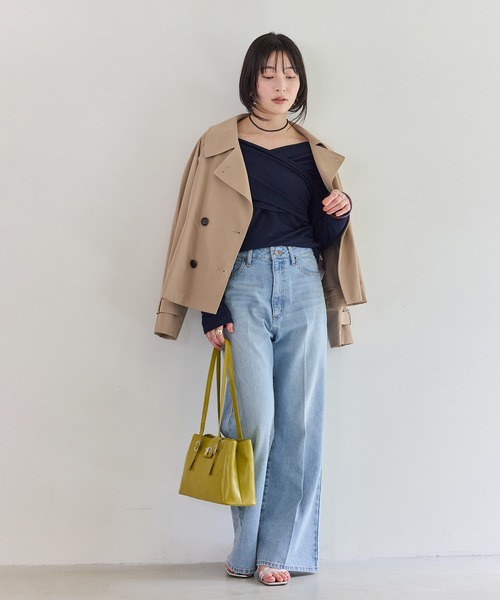 VIS（ビス）の「2層ロングハンドルバッグ（トートバッグ・レディース・ブラック/キナリ/ライトグリーン・FREE）」の6枚目の写真