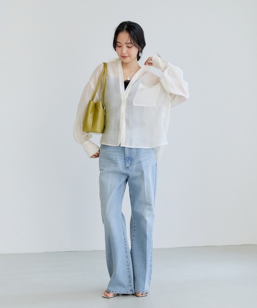 VIS（ビス）の「2層ロングハンドルバッグ（トートバッグ・レディース・ブラック/キナリ/ライトグリーン・FREE）」の7枚目の写真