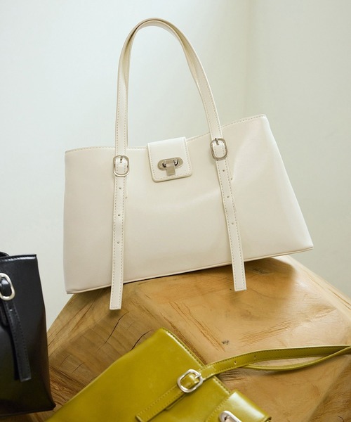 VIS（ビス）の「2層ロングハンドルバッグ（トートバッグ・レディース・ブラック/キナリ/ライトグリーン・FREE）」の16枚目の写真