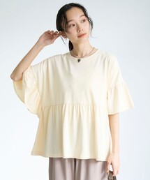 coen | 【UVカット・接触冷感】WELLTECT(ウェルテクト)USAコットン ペプラムフリル プルオーバー(Tシャツ/カットソー)