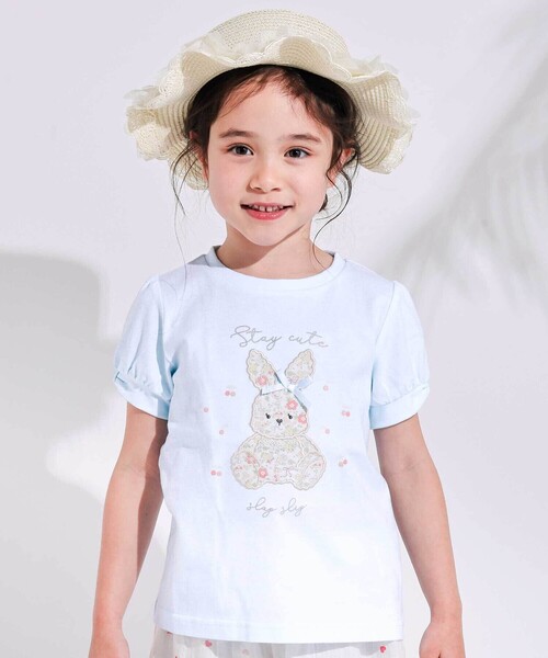 セール】【お揃い】モチーフパッチ刺しゅうリボンスリーブ半袖Tシャツ