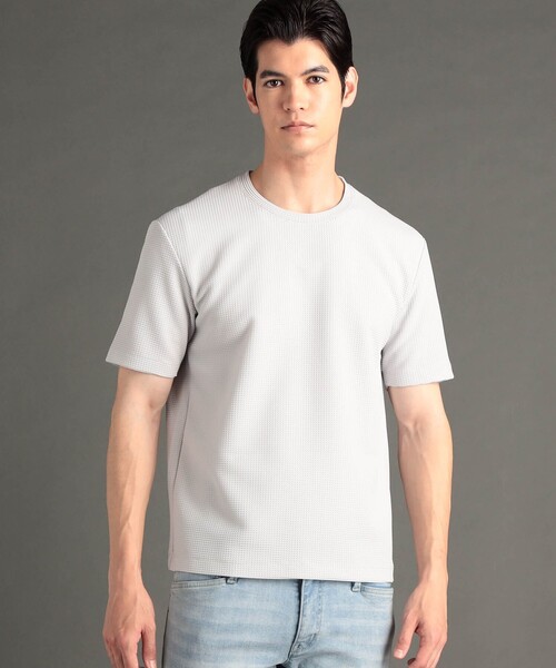 MONSIEUR NICOLE(ムッシュニコル)の「【ex/tra】グラフィックジャカード クルーネックTシャツ(Tシャツ/カットソー・メンズ・ブラック/ライトグレー・M/L/XL)」の1枚目の写真