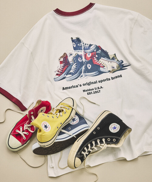 CONVERSE（コンバース）の「CONVERSE/コンバース 別注 シューズ バックプリント TEE（Tシャツ/カットソー・メンズ・グレー/ブラック/グリーン/ホワイト系その他/ホワイト/ネイビー・LARGE/MEDIUM/SMALL）」の3枚目の写真