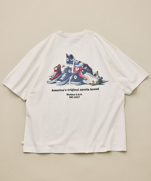 CONVERSE（コンバース）の「CONVERSE/コンバース 別注 シューズ バックプリント TEE（Tシャツ/カットソー・メンズ・グレー/ブラック/グリーン/ホワイト系その他/ホワイト/ネイビー・LARGE/MEDIUM/SMALL）」の2枚目の写真