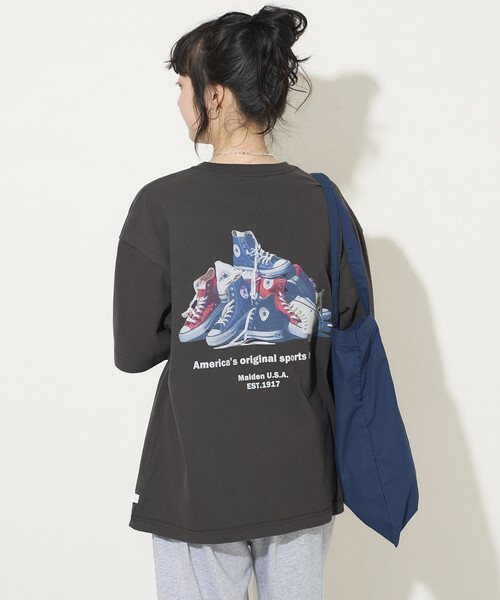 CONVERSE（コンバース）の「CONVERSE/コンバース 別注 シューズ バックプリント TEE（Tシャツ/カットソー・メンズ・グレー/ブラック/グリーン/ホワイト系その他/ホワイト/ネイビー・LARGE/MEDIUM/SMALL）」の12枚目の写真