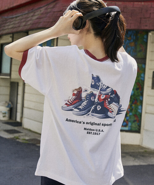 CONVERSE（コンバース）の「CONVERSE/コンバース 別注 シューズ バックプリント TEE（Tシャツ/カットソー・メンズ・グレー/ブラック/グリーン/ホワイト系その他/ホワイト/ネイビー・LARGE/MEDIUM/SMALL）」の7枚目の写真