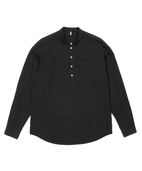 The DUFFER of ST.GEORGE(ザダファーオブセントジョージ)の「【WEB限定アイテム】SEER SUCKER EFD OVERDYE BAND COLLAR SHIRT:シアサッカー バンドカラーシャツ / エコ染色 / 春夏トップス(シャツ/ブラウス・メンズ・ライトブルー/ブラック/ホワイト・SMALL/MEDIUM/LARGE/X-LARGE)」の13枚目の写真