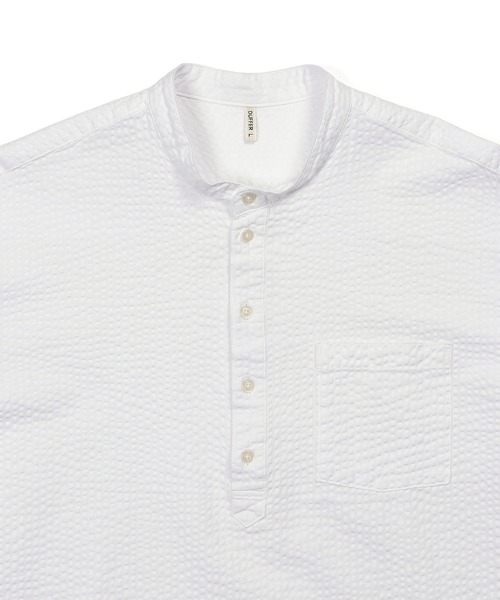 The DUFFER of ST.GEORGE(ザダファーオブセントジョージ)の「【WEB限定アイテム】SEER SUCKER EFD OVERDYE BAND COLLAR SHIRT:シアサッカー バンドカラーシャツ / エコ染色 / 春夏トップス(シャツ/ブラウス・メンズ・ライトブルー/ブラック/ホワイト・SMALL/MEDIUM/LARGE/X-LARGE)」の15枚目の写真