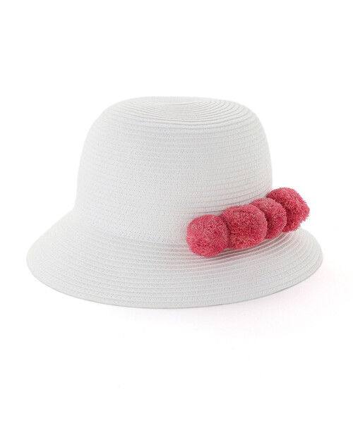 BeBe(ベベ)の「【アジャスター付】【お揃い】ラフィアポンポンペーパーブレードハット(48~56cm)(ハット・キッズ・ホワイト・M/L)」の1枚目の写真