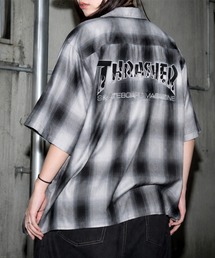 【70】【THRASHER/スラッシャー】バックフェルト刺繍 ブランドロゴ オンブレチェック レギュラーカラーシャツ
