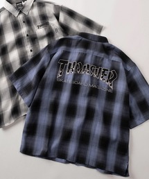 【70】【THRASHER/スラッシャー】バックフェルト刺繍 ブランドロゴ オンブレチェック レギュラーカラーシャツ