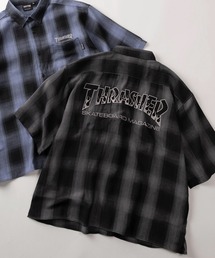 【70】【THRASHER/スラッシャー】バックフェルト刺繍 ブランドロゴ オンブレチェック レギュラーカラーシャツ