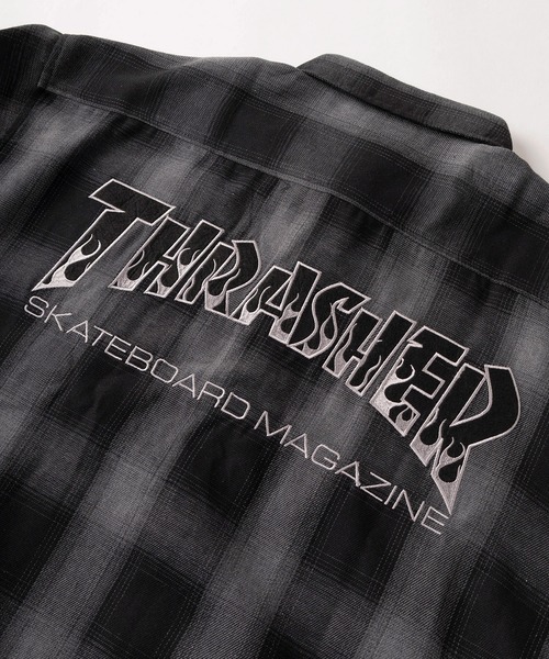 THRASHER（スラッシャー）の「【70】【THRASHER/スラッシャー】バックフェルト刺繍 ブランドロゴ オンブレチェック レギュラーカラーシャツ（シャツ/ブラウス・レディース・ブラック/ホワイト/ブルー・XL/L/M）」の9枚目の写真