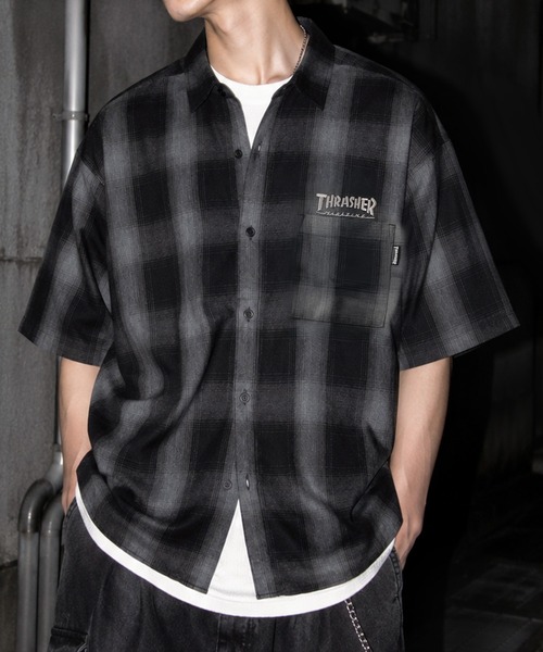 THRASHER（スラッシャー）の「【70】【THRASHER/スラッシャー】バックフェルト刺繍 ブランドロゴ オンブレチェック レギュラーカラーシャツ（シャツ/ブラウス・レディース・ブラック/ホワイト/ブルー・XL/L/M）」の16枚目の写真