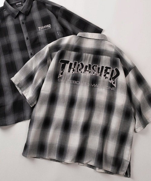 THRASHER（スラッシャー）の「【70】【THRASHER/スラッシャー】バックフェルト刺繍 ブランドロゴ オンブレチェック レギュラーカラーシャツ（シャツ/ブラウス・レディース・ブラック/ホワイト/ブルー・XL/L/M）」の14枚目の写真