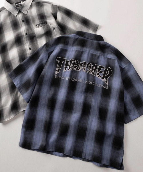 THRASHER（スラッシャー）の「【70】【THRASHER/スラッシャー】バックフェルト刺繍 ブランドロゴ オンブレチェック レギュラーカラーシャツ（シャツ/ブラウス・レディース・ブラック/ホワイト/ブルー・XL/L/M）」の13枚目の写真