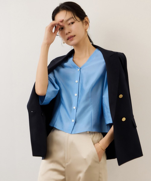 ROPE'（ロペ）の「ランタンスリーブシルクライクブラウス/イージーケア（シャツ/ブラウス・レディース・スミクロ/ブルー/オフホワイト・FREE）」の12枚目の写真