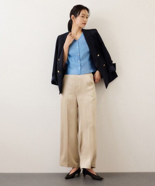 ROPE'（ロペ）の「ランタンスリーブシルクライクブラウス/イージーケア（シャツ/ブラウス・レディース・スミクロ/ブルー/オフホワイト・FREE）」の13枚目の写真