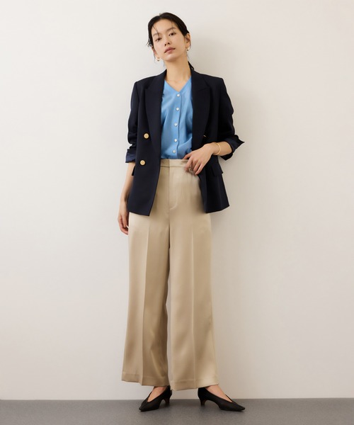 ROPE'（ロペ）の「ランタンスリーブシルクライクブラウス/イージーケア（シャツ/ブラウス・レディース・スミクロ/ブルー/オフホワイト・FREE）」の14枚目の写真