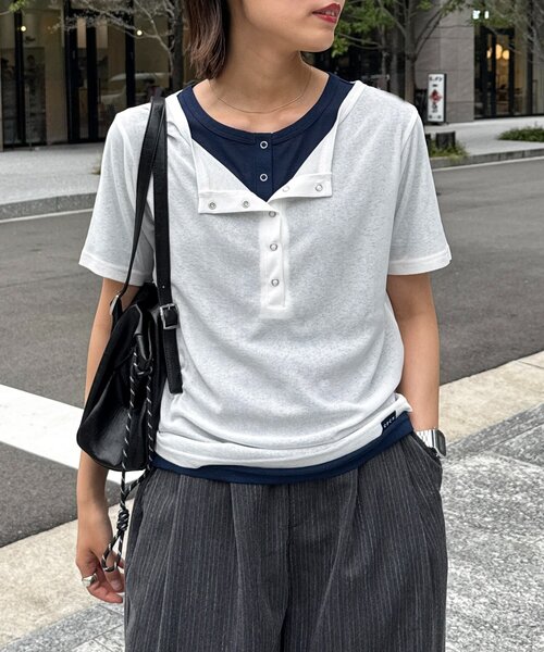 CPCM(シーピーシーエム)の「シアーヘンリーセットT(Tシャツ/カットソー・レディース・イエロー/ブラウン/ホワイト/グレー・FREE)」の2枚目の写真