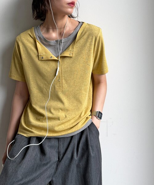 CPCM(シーピーシーエム)の「シアーヘンリーセットT(Tシャツ/カットソー・レディース・イエロー/ブラウン/ホワイト/グレー・FREE)」の4枚目の写真