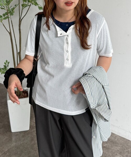 CPCM(シーピーシーエム)の「シアーヘンリーセットT(Tシャツ/カットソー・レディース・イエロー/ブラウン/ホワイト/グレー・FREE)」の8枚目の写真