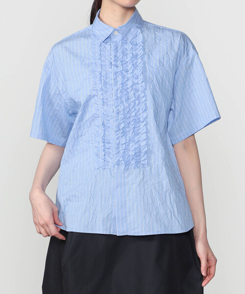 nicholson&nicholson(ニコルソンアンドニコルソン)の「nicholson & nicholson | ストライプ フリルシャツ WOMEN(シャツ/ブラウス・レディース・ブルー系その他/グレー系その他・38)」の6枚目の写真
