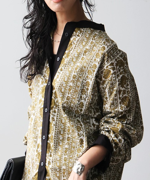 antiqua(アンティカ)の「花柄 配色デザイン シャツ(シャツ/ブラウス・レディース・マスタード/ブラック・ONESIZE)」の7枚目の写真