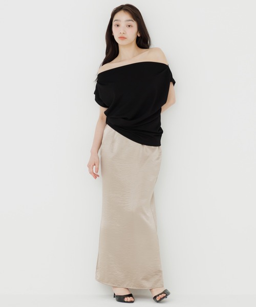 SENEE(セニー)の「cross ribbon satin skirt(クロスリボンサテンスカート)(スカート・レディース・ベージュ/ブラック・MEDIUM/SMALL)」の22枚目の写真