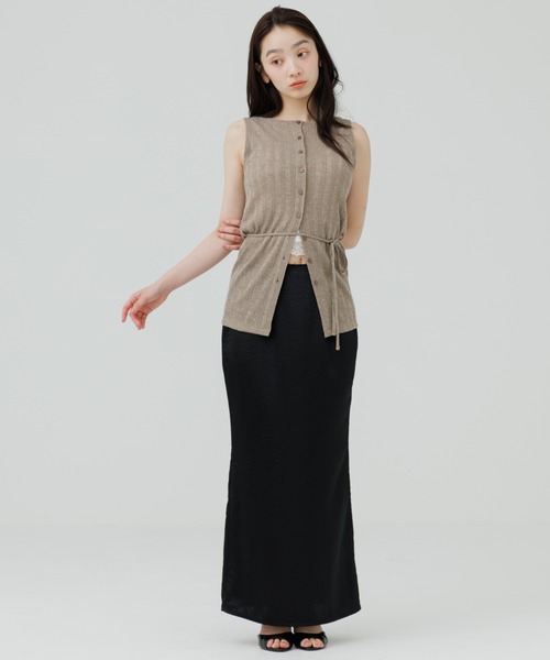 SENEE(セニー)の「cross ribbon satin skirt(クロスリボンサテンスカート)(スカート・レディース・ベージュ/ブラック・MEDIUM/SMALL)」の6枚目の写真