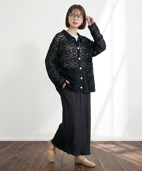 CRB(シーアールビー)の「襟付クロシェ編カーディガン(カーディガン/ボレロ・レディース・アイボリー/ブラック・F)」の8枚目の写真