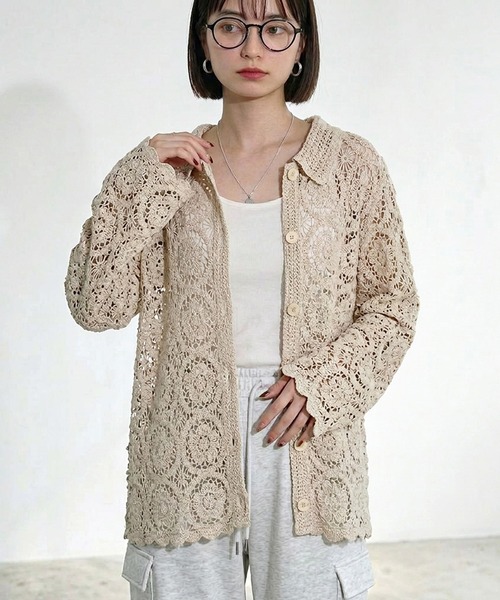 CRB(シーアールビー)の「襟付クロシェ編カーディガン(カーディガン/ボレロ・レディース・アイボリー/ブラック・F)」の11枚目の写真