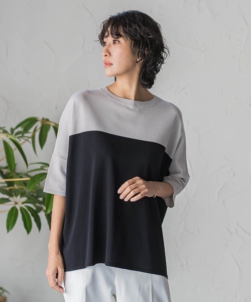 la.f…(ラエフ)の「【WEB限定】"涼感"バイカラーニット(ニット/セーター・レディース・ダークネイビー/ベージュ系その他/ブラック系その他/ブルー系その他・9号)」の3枚目の写真