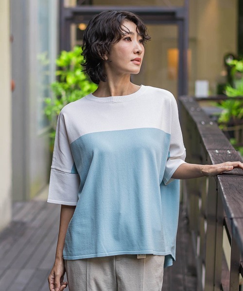 la.f…(ラエフ)の「【WEB限定】"涼感"バイカラーニット(ニット/セーター・レディース・ダークネイビー/ベージュ系その他/ブラック系その他/ブルー系その他・9号)」の12枚目の写真